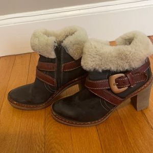 Manus leather platform booties with shearling trim